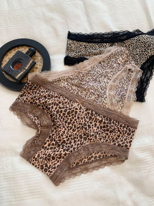 Pure Cotton Antibacterial Ice Silk Leopard Print Womens Underwear Breathable Comfortable mid Waist Triangle Panties