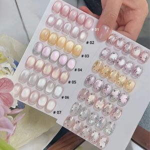 ยาทาเล็บแม่เหล็กตาแมวสีชมพูใส 12 มล. 1-16 ชิ้น ยาทาเล็บเนื้อเจลแบบมีเม็ดแก้วสีนู้ด ยาทาเล็บสีทอง ยาทาเล็บสีขาว