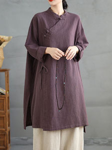 Womens Monastery Laywomans Outfit Chinese Style Buttoned Pure Clothes Set Autumn Winter Side Buttoned Long Zen Meditation Buddha Worshiping Clothes
