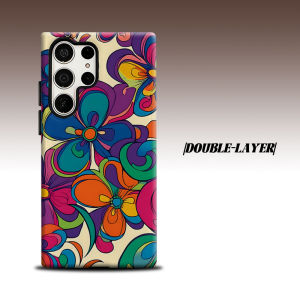 Retro Color Floral Print For Samsung Galaxy S26 S25 S24 A56 A36 Dual Layer Luxury Fashion Full Lens Protective Case