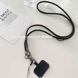 สายสะพายโทรศัพท์แบบสะพายข้างสีดำหรูหรา ทำจากหนังแท้ ทนทาน กันหลุด สายสะพายไหล่ เครื่องประดับโทรศัพท์มือถือ