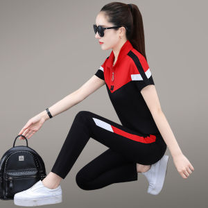 Ice Silk Leisure Sportswear Suit Womens 2023 Summer New Arrival Western Style Slimming Fashion Plus Size Running Suit Two-piece Set