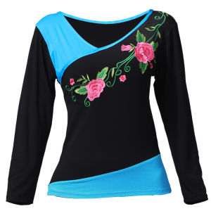 Áo Tập Khiêu Vũ Sọc Cổ Chữ V Thêu Tay Ngắn Mùa Hè Mới Cho Nữ Cỡ Lớn Áo Tập Khiêu Vũ Khiêu Vũ Công Sở Thể Thao