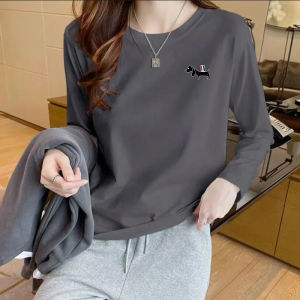 100% Pure Cotton Long Sleeve T-Shirt Womens Spring Autumn Fashion Slimming Casual Top Comfortable Breathable round Neck