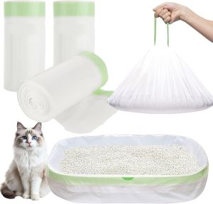 Heavy Duty Extra Thick Litter Pan LinersJumbo Drawstring Cat Litter BagsLarge Litter Box Liners 37x18inch 1/2/5 Rolls