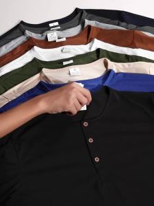Áo Thun Nam Dài Tay Kiểu Dáng Ôm Sát Cổ Henley Chất Liệu Thoáng Khí Thoải Mái Thích Hợp Mặc Hàng Ngày