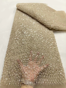 Wholesale Beaded Lace Fabric French Mesh With Sequence African Lace Fabric 2025 High Quality Bridal Lace Fabric Beaded Net