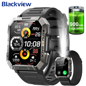 Blackview W60 Waterproof Smartwatch with Emergency Lighting 2.01 Screen 900mAh Large Battery BT Outdoor Sport Watches for Man