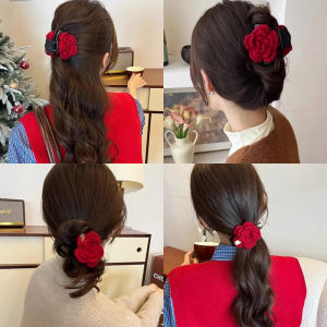 กิ๊บติดผมลายดอกกุหลาบสีแดง ทรงหัวปลาฉลาม ทรงหัวเข็มขัด ทรงหัวเข็มขัดสำหรับผู้หญิง ทรงใหม่ 2025 สำหรับฤดูใบไม้ร่วงและฤดูหนาว