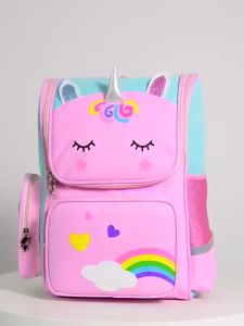 Childrens School Bag，Cartoon Unicorn Fashion Backpack Primary School Students Color Printing Lightweight Zipper Schoolbag Waterproof Scratch-Resistant and Wear-Resistant Side Pockets to Reduce The Load with 3D Reflact Strip