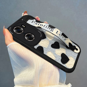 Honor60 pro SE Play6T Phone Case with Wristband Silicone Female Model New Style Korean Japanese Painting Full Lens Protection Anti-Fall