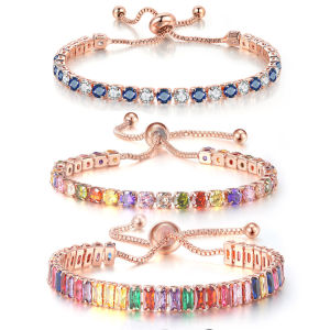 Có Thể Điều Chỉnh Nhiều Màu Bóng Vòng Tay Nữ Nữ Cưới Rainbow Nhiều Màu Sắc Zircon Vòng Tay Tay Dây Chuyền Trang Sức DZH043