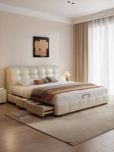French Cream Style Modern Minimalist Double Storage Bed