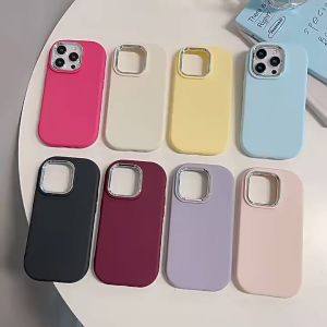 ผิวสีทึบรูปไข่เคลือบเหมาะสำหรับเคสโทรศัพท์มือถือ iphone15 Apple 14proMax สไตล์เรียบง่าย 13 ซิลิโคนอ่อนนุ่มบวกรวมทุกอย่าง 12/11 หนาป้องกันการล่มสลาย XSmax ฝาครอบป้องกันสำหรับผู้ชายและผู้หญิง XR