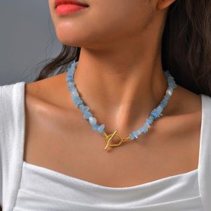 Kemstone mùa hè màu xanh dương Vòng cổ bằng đá tự nhiên cho thép không gỉ cho nữ Clasp trang sức vòng cổ