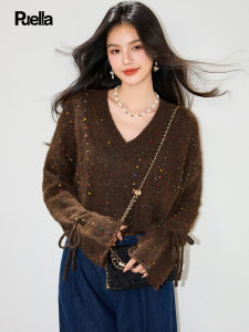 puella | Fashionable French Style Beaded V-Neck Knit Sweater