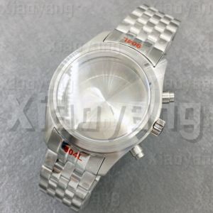 38mm Black Silver Rose Full Brushed Pilot Multy-functional Chronograph Watch Case Sapphire Crystal For VK63 VK64 Quartz Movement