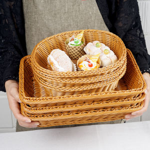 Rattan-like Basket Wicker Fruit Basket Bread Basket Rectangular Plastic Tray Supermarket Display Basket Willow Woven Bamboo Fruit Basket