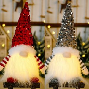 Hlinkey 30cm ánh sáng lên Người lùn giáng sinh búp bê Sequins hat Đèn Ngủ Led trang trí Giáng sinh cho bàn nội thất kệ trang trí để bàn Quà tặng màu đỏ màu hồng grey