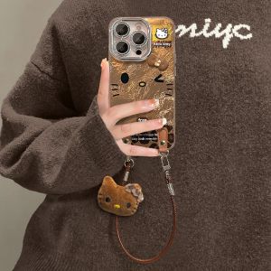 Creative Leopard Print KT Cat Hole Iceberg Pattern Mobile Phone Case for Apple 16promax Huawei Mate60 OPPO Reno14 Womens Wristband Lanyard