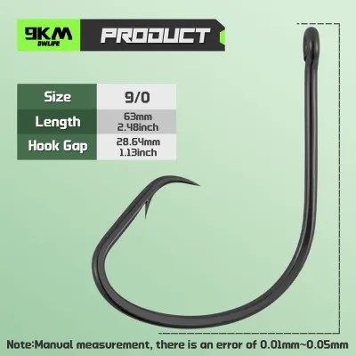 9KM Fishing Hook Inline Circle Hook Barbed Live Bait Hooks High Carbon Steel Wide Gap Hook for Catfish Striped Bass Saltwater