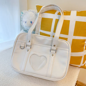 Cute JK Uniform PU Shoulder Bag Soft Handbag Commuter Womens Bag Korean Style Love Heart Pattern School Bag Crossbody Handbag