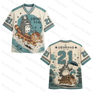 Bandai | Mens shirt Woment-shirt Anime Neighbor Totoro V Neck Jersey Short Sleeve Sports T Shirt Casual Streetwear Hip Hop Uniform Tops
