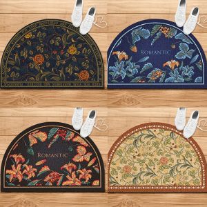 Retro American Floral Semi-Circular Entrance Door Mat Thread Circle Home Use Door Mat Hall Mat Geometric Pattern Machine Knitted