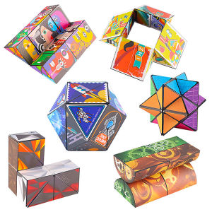 3D Geometric Cubic Changeable Magnetic Magic Cube Hand Flip Puzzle Kids Stress Reliever Fidget Folding Transforms Toy Education Children Gift