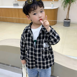 Áo Sơ Mi Trẻ Em Cotton Nguyên Chất Dài Tay Kẻ Caro Mùa Xuân Thu Cho Bé Trai Áo Khoác Ngoài Trẻ Sơ Sinh Áo Sơ Mi Trẻ Em Phong Cách Hàn Quốc