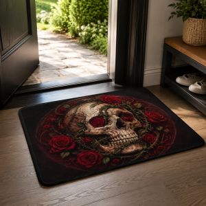 VIKAMA Gothic Cross Skull Bath Mat Soft Fluffy Non Slip Dark Vintage Absorbent Entry Shower Bedroom Doormat Halloween Home Decor