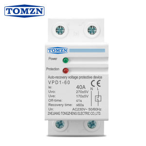 TOMZN 40A 60A 230VAC DIN Rail Automatic Recovery Reconnect Over Voltage And Under Voltage Protective Device Protection Relay