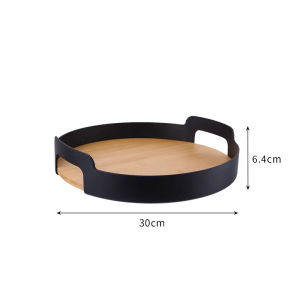 VIELE Black Wooden round Tray Japanese Style Serving Plate Cup Storage Cake Plate Home Use Dining Table Accessories