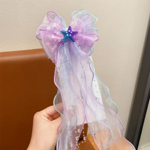 1/4pcs Starfish Shell Mesh Colorful Bow Hair Clip for Kids Sweet Duckbill Clip Cute Fashion Girl Hairpin Hair accessories