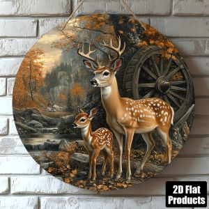 CIFbuy | 8x8 Rustic Deer Metal Wall Art Round Tin Sign for Home Bar Office Decor Holiday Gift