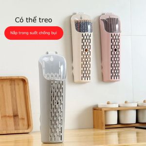 Đựng Đũa Thìa Treo Tường Giá Đựng Đũa Thìa Thoát Nước Có Nắp Đậy Kèm Miếng Dán Chữ U GA625