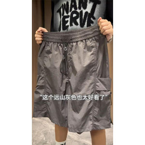 Deep Grey Workwear Shorts Mens Summer American High Street Large Pocket Five-Quarter Casual Thin Quick Dry Straight Leg Pants