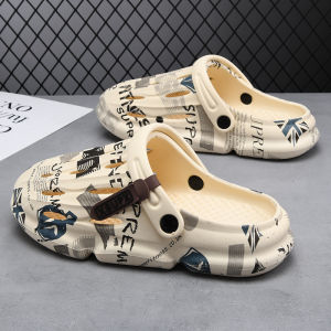 Mens Summer Trendy Brand Holes Shoes Outdoor Sports Beach Sandals Thick Bottom Anti-slip Breathable Color Block Youth Footwear