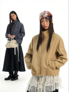 JNXS | Corduroy Straight Shoulder Embroidery Loose Jacket
