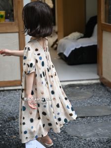Princess Dress for Girls Floral Polka Dot Print Cotton Spring Summer Childrens Clothing Sweet Style Kids Skirt New 2025