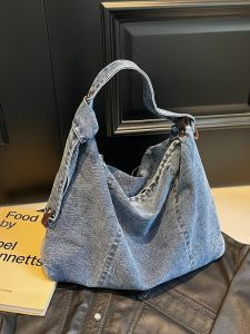 Trendy Casual Denim Tote Bag Womens Bag Single Shoulder Underarm Bag Fashionable All-Match Personality 2024 New Style