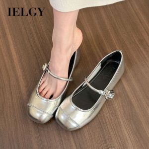 IELGY Silver Shallow Temperament Mary Jane Shoes Womens New Lightweight Leather Shoes