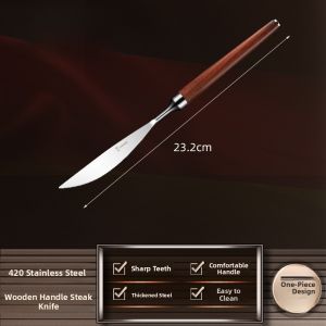 Red Luxury Wooden Handle Western Cutlery Knife Stainless Steel Main Course Steak Knife Home Use Adult Beefsteak Cutting Knife