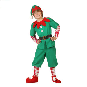 Christmas Elf Costume for Kids Green Velvet with Red Decor Festive Family Matching Outfit Winter Party Dress with Stockings