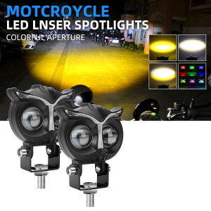 KEVANLY | 2pcs Owl Shaped Motorcycle LED Spotlight Dual Color white yellow With RGB Halo Stobe For ATV SUV Offroad Fog Lamp RV work light