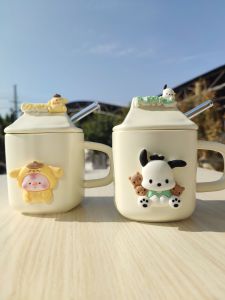 Pudding Cute Dog with Glass Straw Breakfast Ceramic Milk Mug Cup Pacha Cartoon Gift