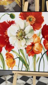 Tranh in Canvas Đồng Hoa Tulip Đỏ (Hình thật tại xưởng - Đã có khung móc đinh treo) - The Canvas House