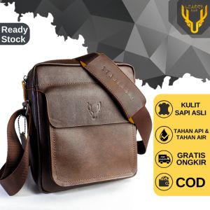 Tas Pria Selempang Kulit Sapi Leaderbag Terbaru Warna Coklat Dan Hitam Atau Tas Bahu Kulit Cowok Bisnis Keren Branded Waterproof HELIOS BB04