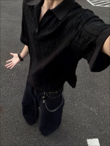 Breathable Vintage Style Hollow Out Knitted Polo T-Shirt
