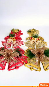 Ornamen Lonceng Belah Kerawang Natal Glitter (V27) | Hiasan Pohon Natal Emas Merah | Dekorasi Parcel & Hampers